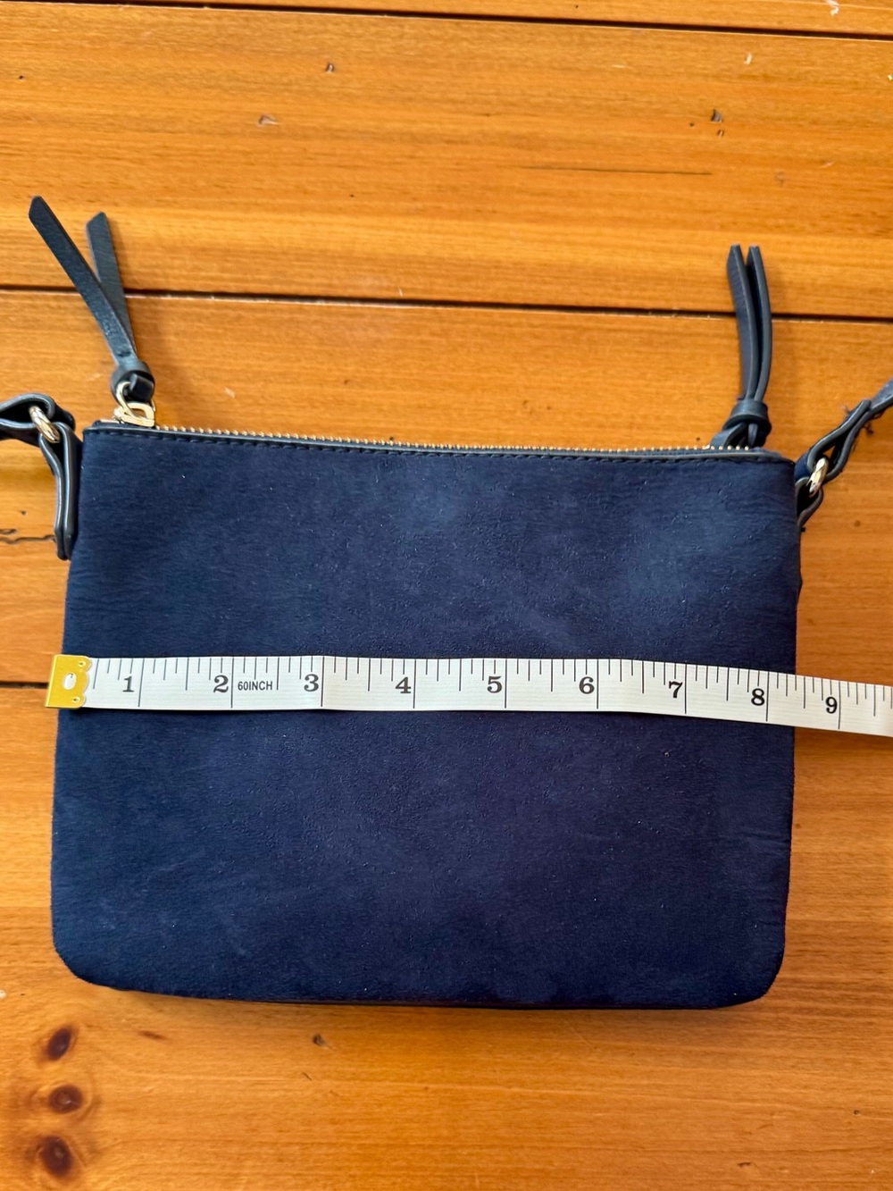 VINTAGE Y2K Gap Double Compartment Navy Blue Leather/Suede Crossbody Purse - Picture 7 of 9